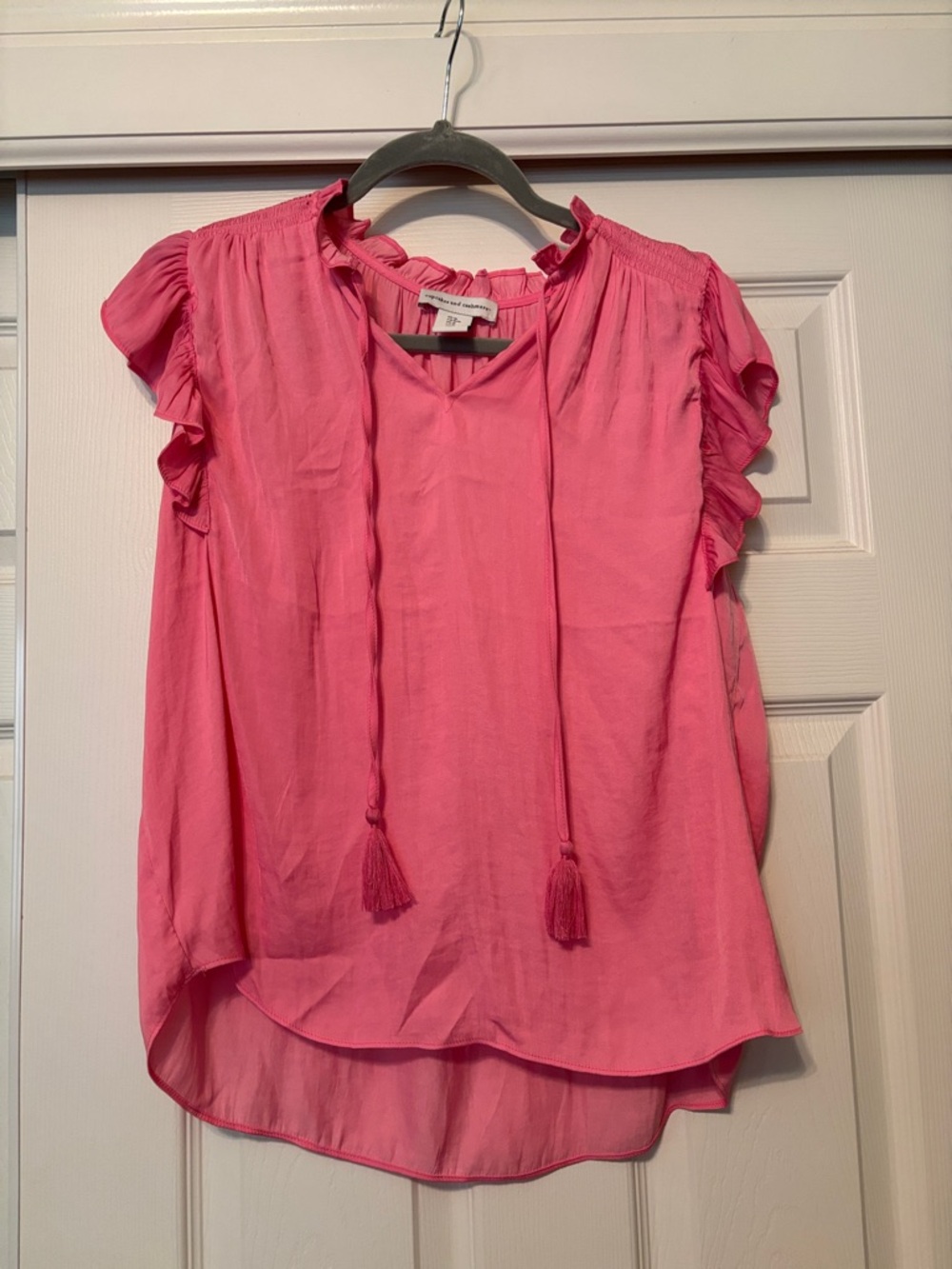 cupcakes & cashmere Pink Tassel Ruffle Sleeve Blouse